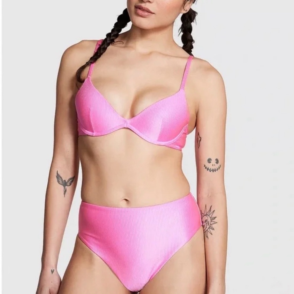Victoria’s Secret Pink Bikini Set Lola pink scoop underwire high waist nwt